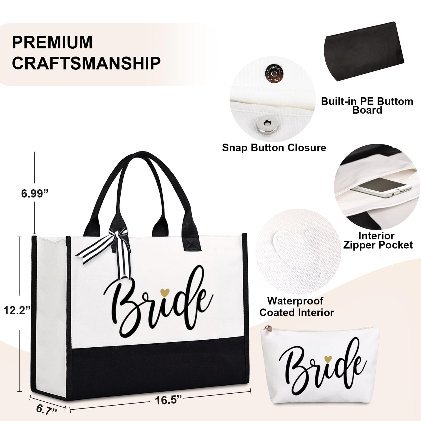 Lamyba Bride To Be Gifts for Wedding, Bridal Shower Gifts, Bachelorette Party, Engagement,Honeymoon, Bride Bag Tote with Makeup Bag