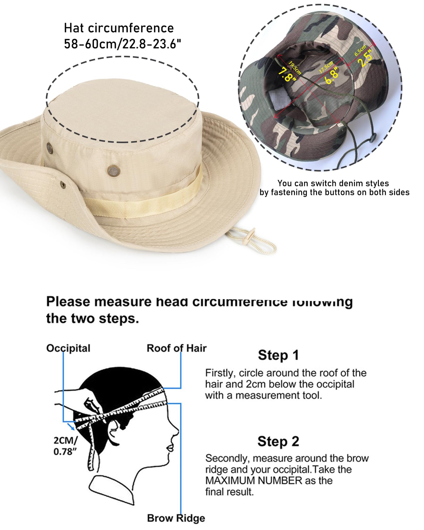 Fishing Bucket Hats for Men Women UPF 50+ UV-Protection Cotton Foldable Wide-Brim Sun Hat Hiking Garden Safari Beach Boonie Hat