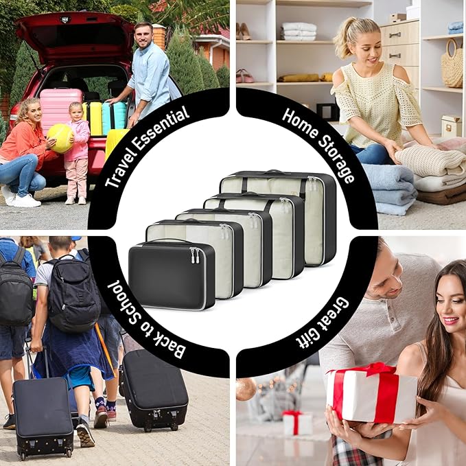 4-Piece Packing Cube Set - Lightweight Luggage Organizers for Travel, Vacation and Suitcases - Durable Accessories with Compression