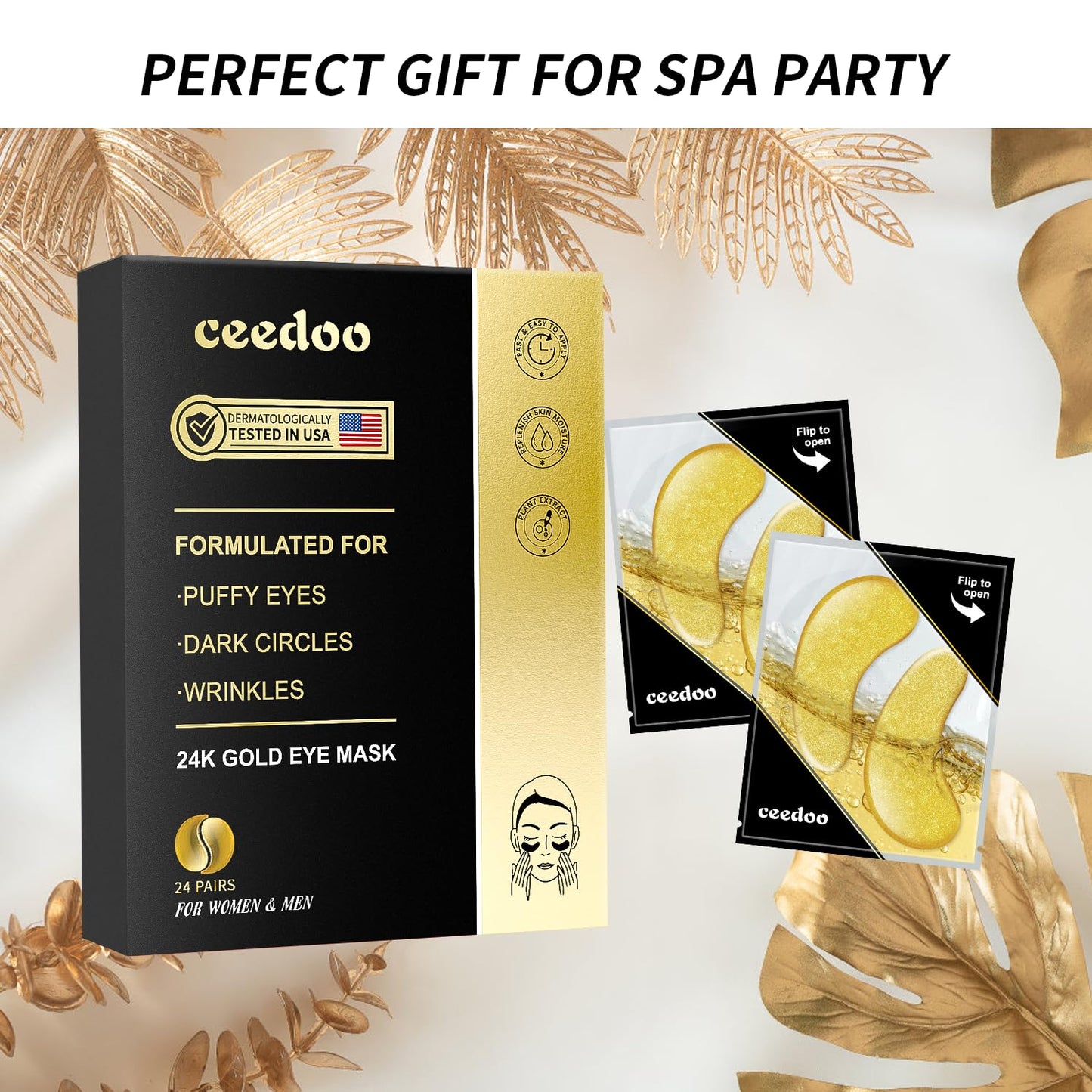 ceedoo Under Eye Patches - 24 Pairs Gold Under Eye Mask for Puffy Eyes, Dark Circles, Eye Bags, Wrinkles, Collagen Eye Gels with Rejuvenating Treatment, Gifts for Women