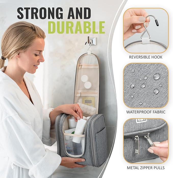 BOACAY Hanging Travel Toiletry Bag for Women and Men, Makeup Bag, Bathroom & Shower Organizer Kit for Accessories, Cosmetics, Travel Essentials