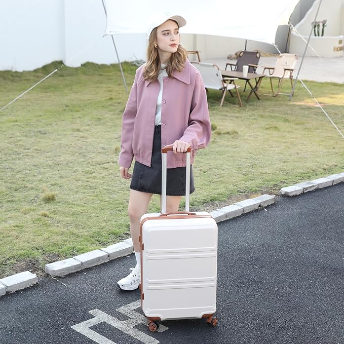 Kono 3 Piece Luggage Sets Expandable(only 28") Lightweight with Spinner Wheels TSA Lock Hardside Travel Rolling Suitcases 20in 24in 28in Carry on Cream White