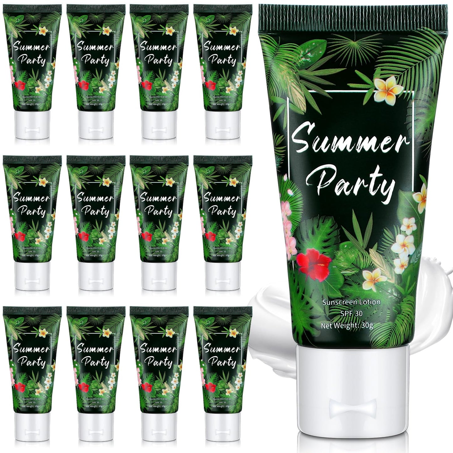Dansib 12 Pcs Mini Sunscreen Bulk for Summer Travel Size SPF 30 Water Resistant Sunscreen Lotion Bulk for Thank You Gifts Wedding Bridal Shower Favors for Wedding Party(White Cream,Tropical)