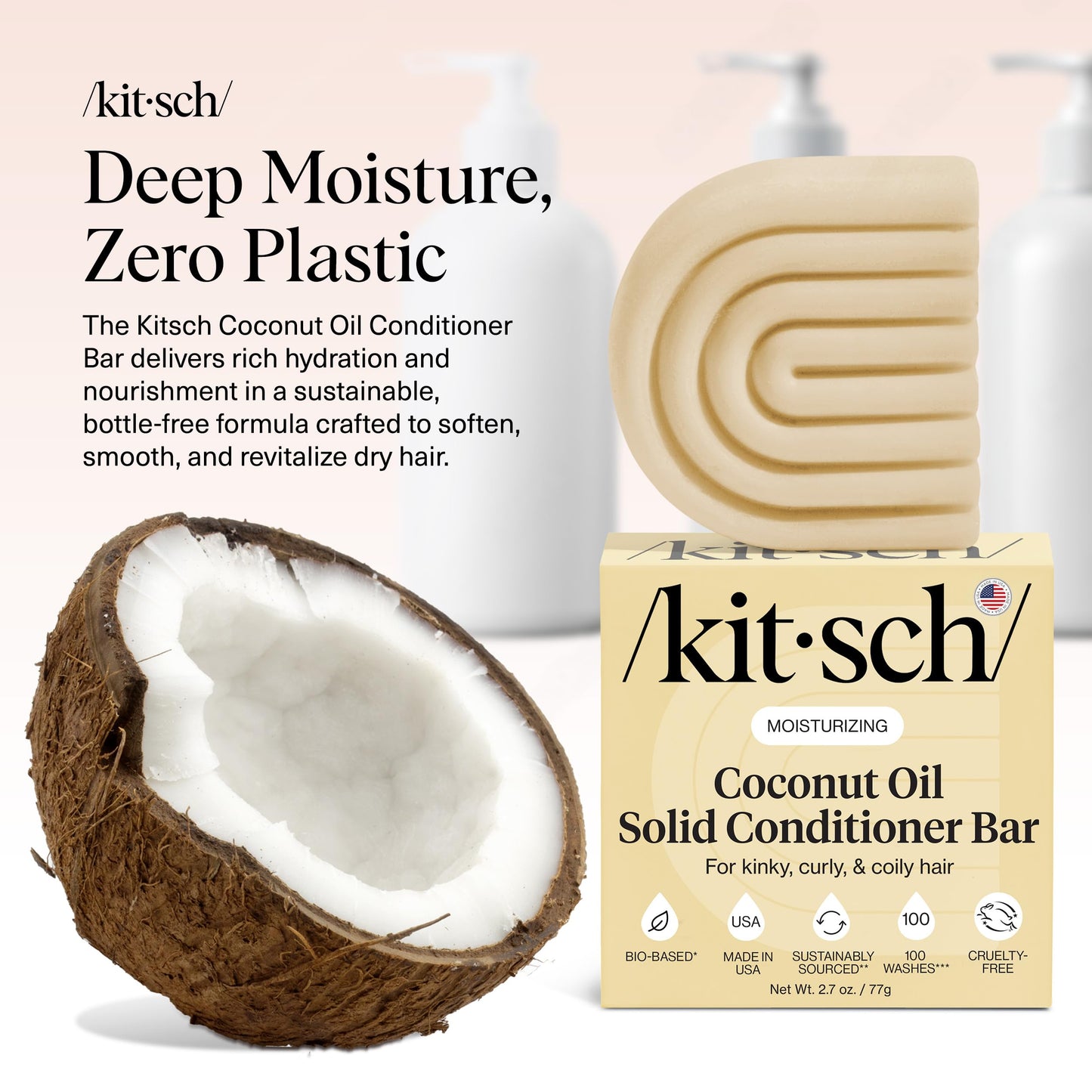 Kitsch Coconut Oil Conditioner Bar - Hair Conditioner For Women and Men - Deep Moisturizing, Nourishes, Hydrate & Soften Damaged Dry Hair - Silicone, Paraben & Sulfate Free - 2.7 oz
