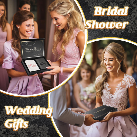 Mr. and Mrs. Luggage Tags and Passport Holder Set - Bridal Shower Gifts with 2 Passport Leather Covers, Wedding Honeymoon Travel Essentials for Bride & Groom Couples (2 Sets, Embroidery Style)