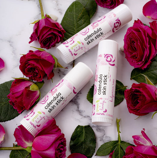 Green + Lovely Calendula Skin Stick Organic Lotion Sticks Moisturizing Balm Ointment Salve Multipurpose Hand Cream Body Bar, 0.5 oz., Bulgarian Rose (1 tube set)