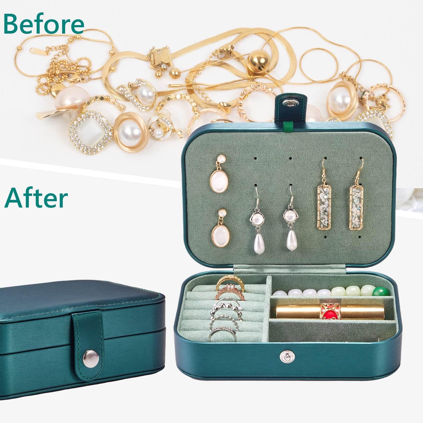 Arcbt Travel Jewelry Case, 100% Anti-Tangle, Marquetry Work PU Leather Travel Jewelry Organizer with Microfiber Lining, Precision Single Thread Sewing Small Jewelry Box, Best Women's Christmas Gift