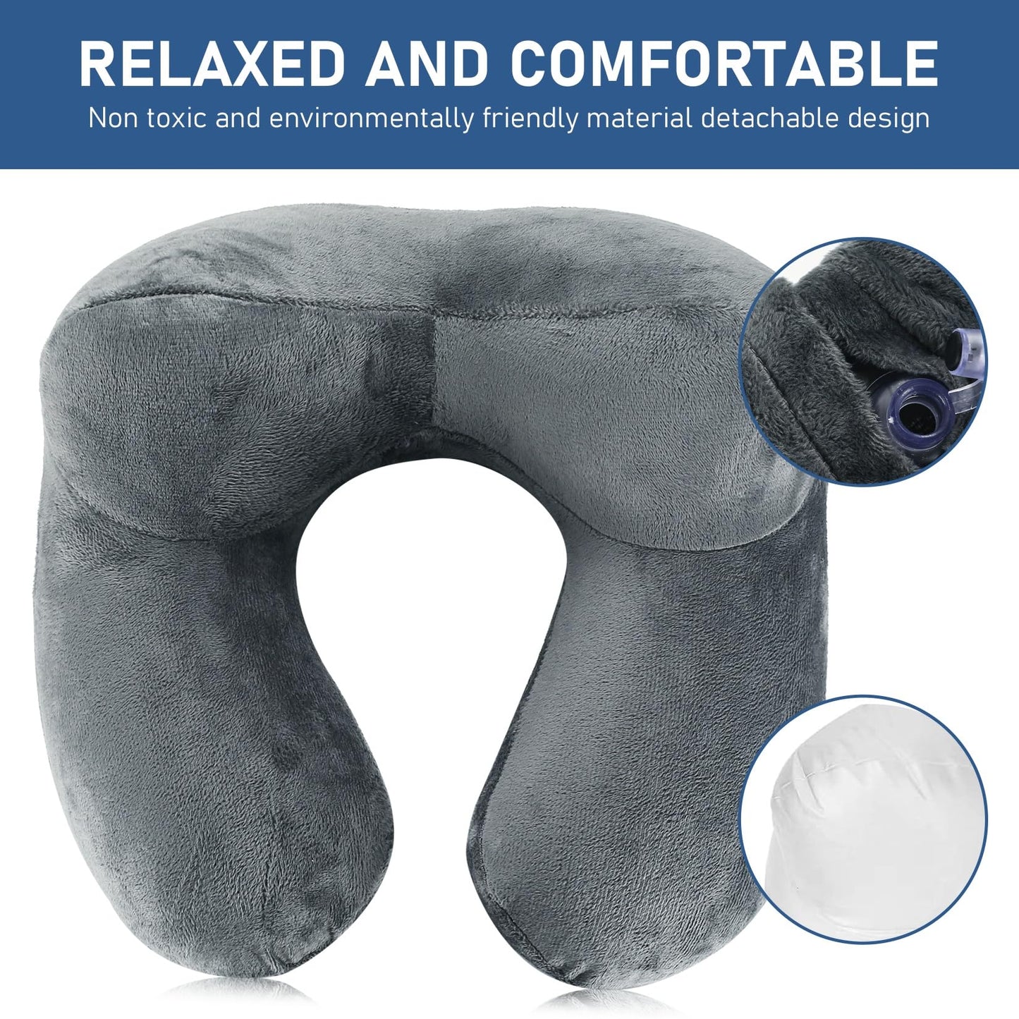 1 PcsInflatable Travel Pillows for Sleeping Airplane Inflatable Neck Pillow for Traveling Pillow Inflatable Travel Neck Pillows for Airplanes Sleeping, Train, Car, Office, with Eye Masks, Earplugs