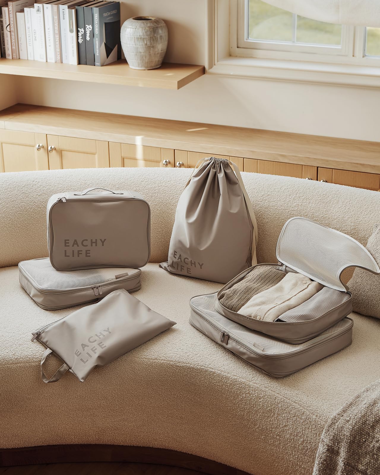 EACHY 6 Set Compression Packing Cubes for Travel & Carry-On, Space-Saving Luggage Organizers & Compression Bags for Clothes & Shoes, Ideal for Vacation & Cruise Essentials