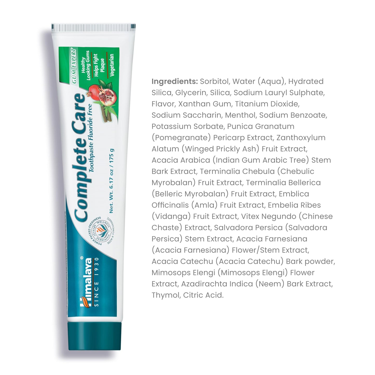 Himalaya Complete Care Toothpaste, Fights Plaque, Freshens Breath, Fluoride Free, Plant-Based, with Neem, Pomegranate, No Artificial Flavors, Cruelty Free, Mint Flavor, 6.17 Oz, 2 Pack…