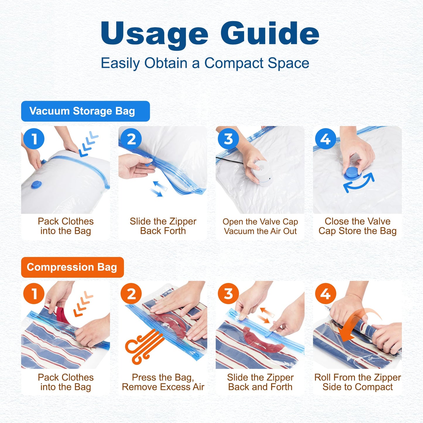 HOUSE DAY 18 Pack Vacuum Storage Bags with Electric Pump, Valve, Space Saver Vacuum Seal Bags for Clothing, Comforters, and Travel Essentials 3 Jumbo,3 Large,3 Medium,3 Small/3 Small,3 XS Roll Up Bag