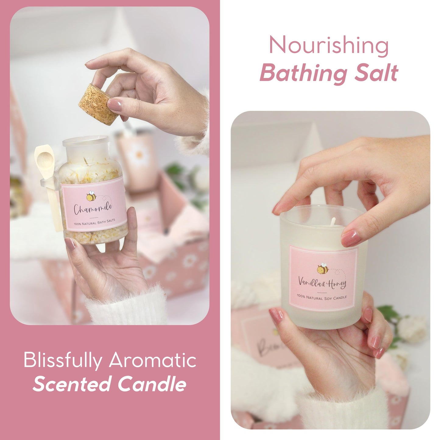 DaisyBee(7PC) Birthday Gift Hamper for Women, Get Well Soon Gift Set, Self Care Gifts for Girls with Cozy Blanket, Bow Headband, Aroma Candle, Tumbler, Mothers Day Gifts, Relaxation Care Package Set