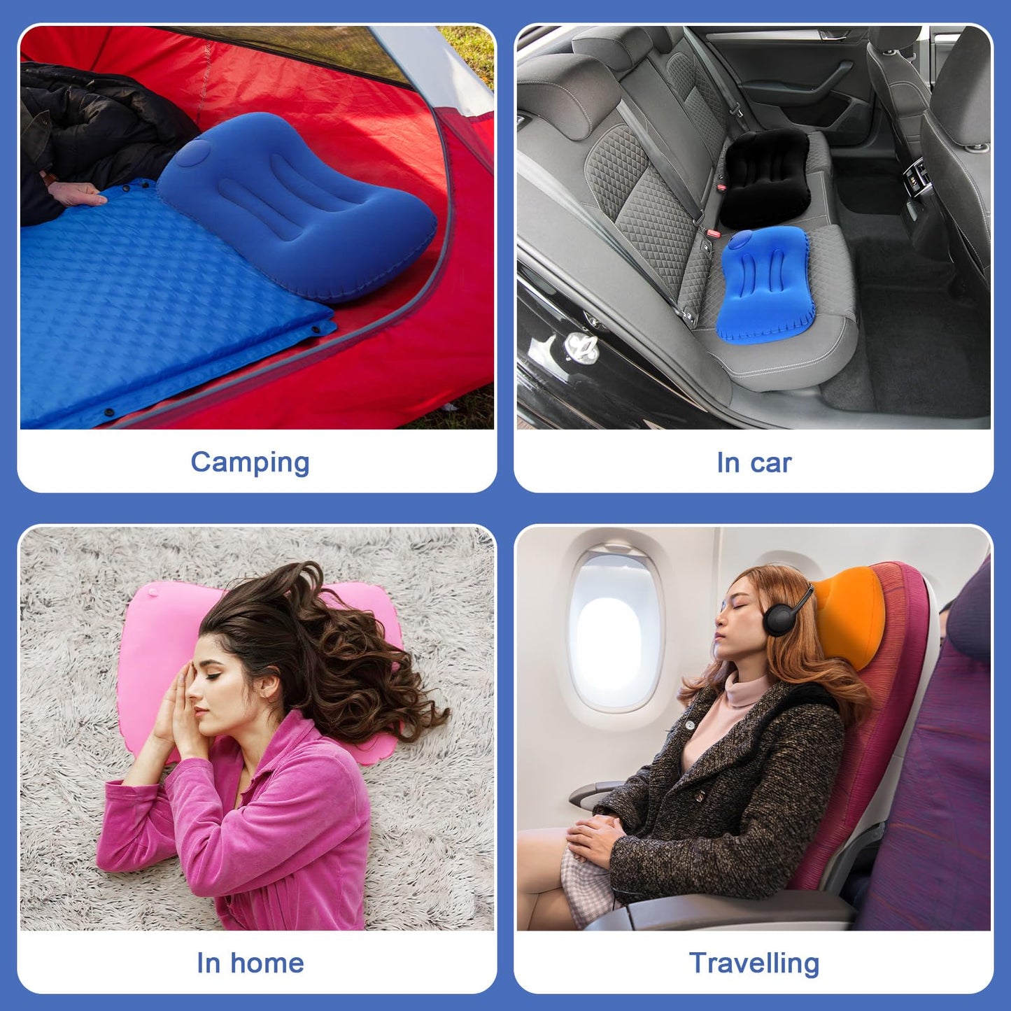 Geelin 6 Pcs Inflatable Travel Camping Pillow Portable Backpacking Pillow with Bag for Neck and Lumbar Support Hiking Sleeping Camping(Colorful)