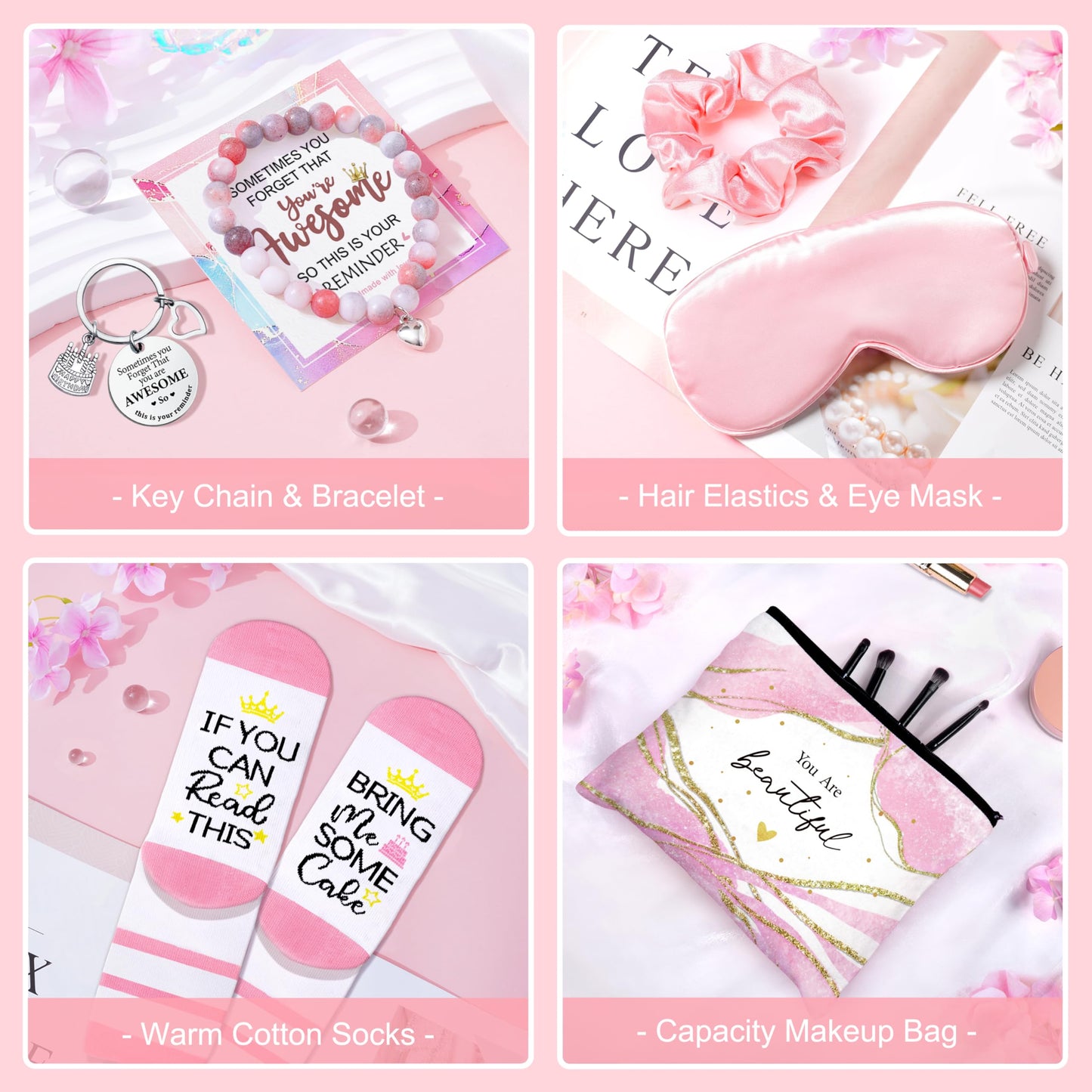 Birthday Gifts for Women, Happy Birthday Gifts Basket for Women Self Care Gift Get Well Soon Gifts, Rose Relaxing Spa Gift Basket with Beach Towel, Woman Birthday Gift for Sister Coworker Her Bestie