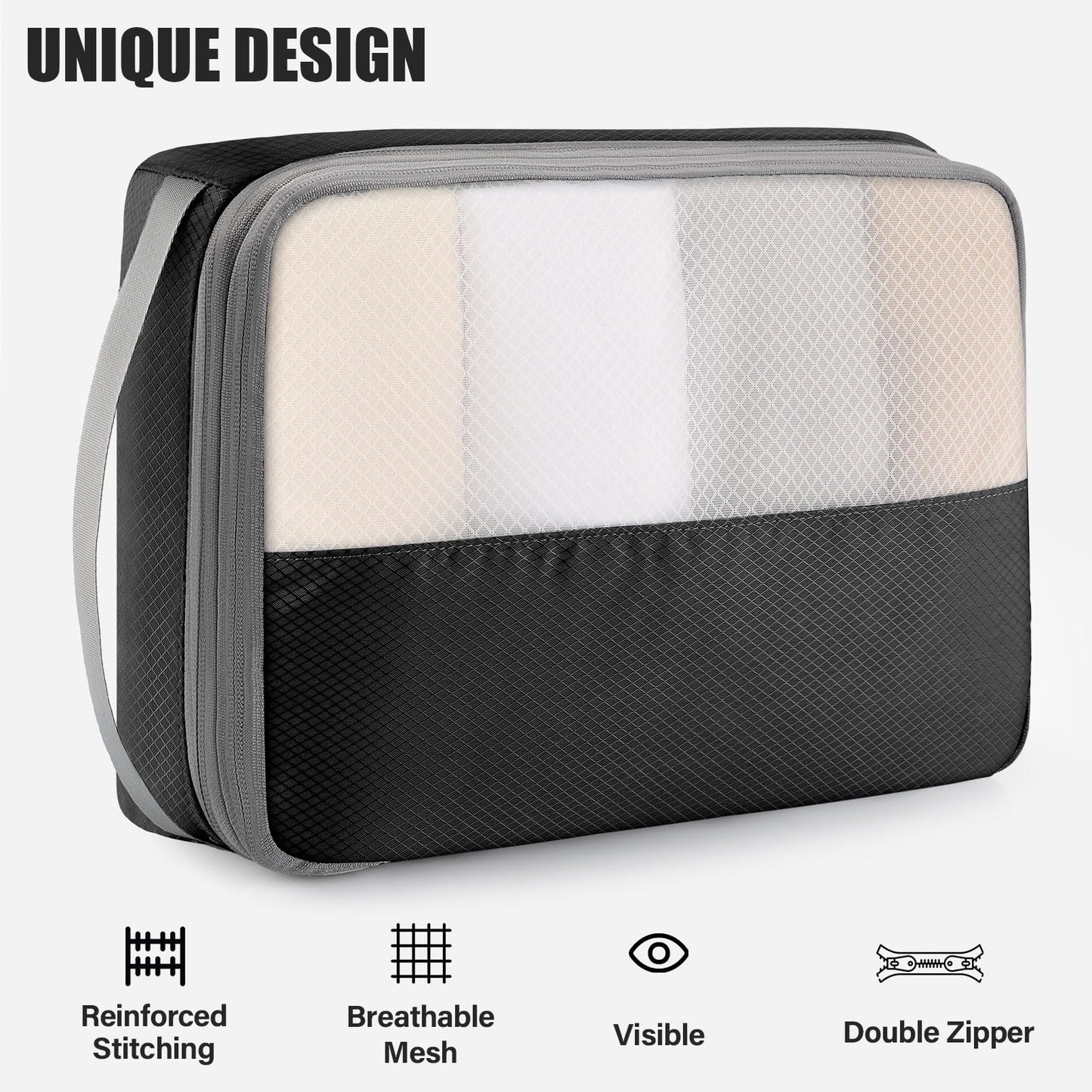 Kookoomia 6 Set Compression Packing Cubes for Travel, Lightweight and Space-Saving Luggage Organizer Bags, Sturdy Travel Essentials for Suitcase, Black