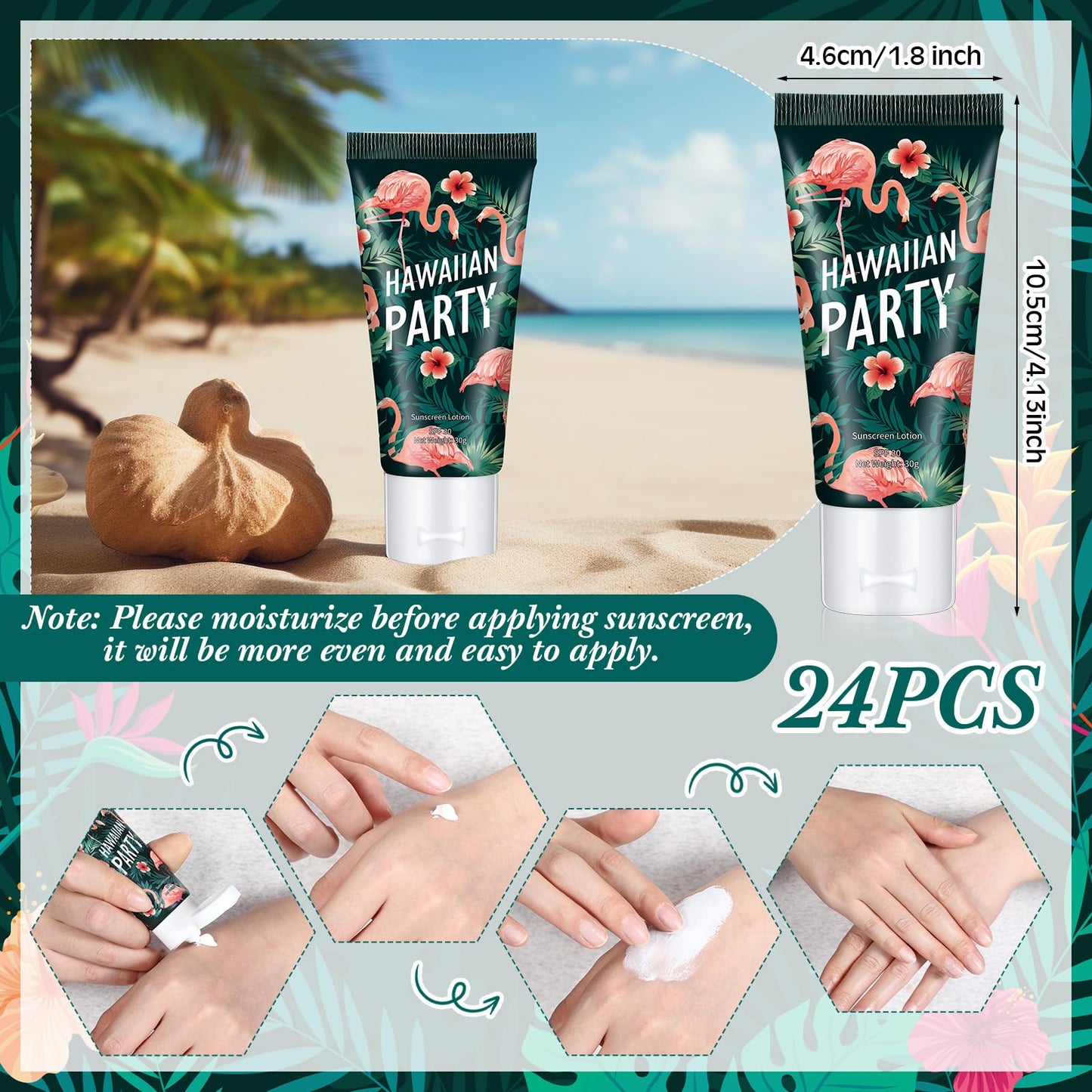 Dansib 24 Pcs Mini Sunscreen Bulk for Summer Wedding Party Spf 30 Water Resistant Sunscreen Lotion Bulk 1oz Travel Size for Thank You Gifts Wedding Party Supplies(White Cream,Flamingo)