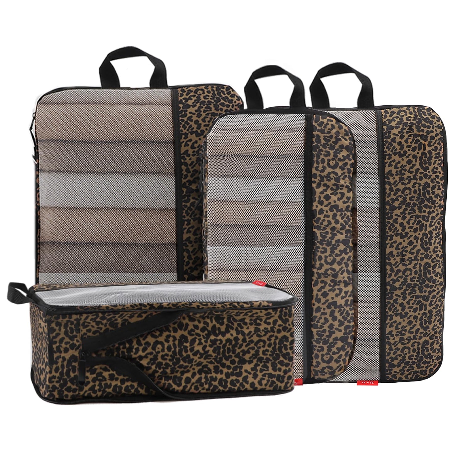 U+U 4 Set Compression Packing Cubes - Ultralight Travel Organizers, Space-Saving Suitcase Organizer, Expandable Packing Cubes for Travel, Business Trip and Family Vacation (Leopard)