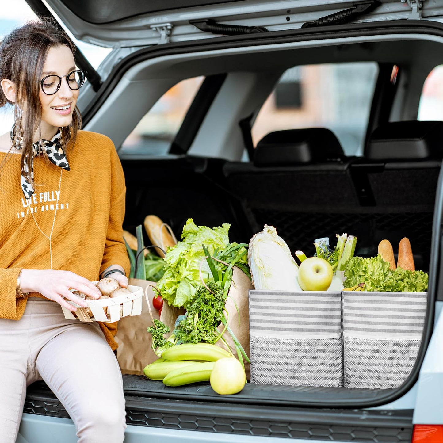 Lifewit Extra Large Tote Bag, Reusable Grocery Bags with Metal Wire Frame and Handles, Standing Utility Foldable Shopping Bags for Storage, Picnics, Beach, Pool, Laundry, Car, Camping, 1 Pack, Grey