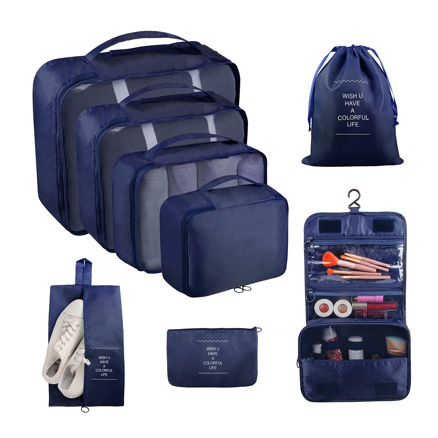 Ebbniur Packing Cubes, 8 Pcs Travel Packing Organizers for Suitcases, Large Capacity Travel Luggage Organizers Set includes 8 Storage Bags, Travel Essentials for Women or Men (Navy Blue)