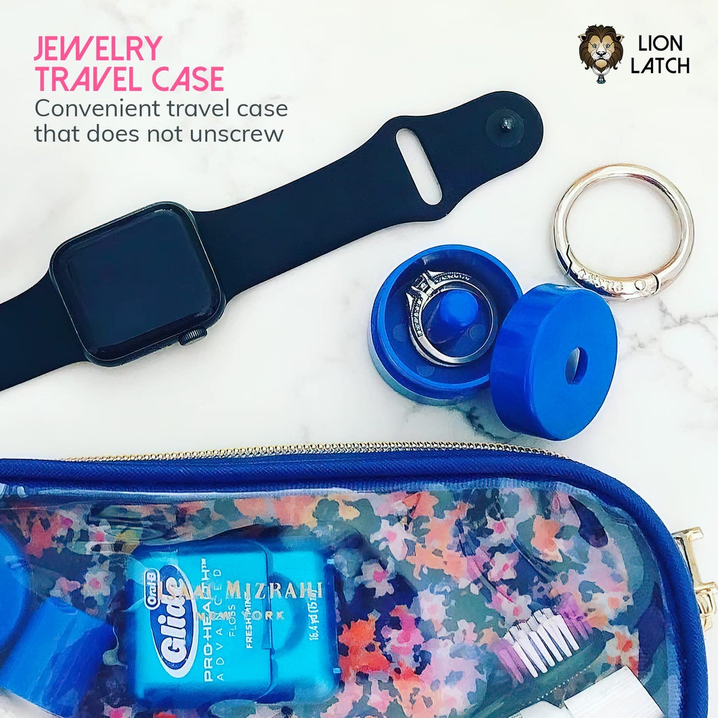 Lion Latch Travel Jewelry Box Case, Ring Holder on Shark Tank - Ring Holder for Women Girls with Keychain, Small Jewelry Organizer Boxes, Portable Ring Keeper Key Chain, Jewelry Storage Case