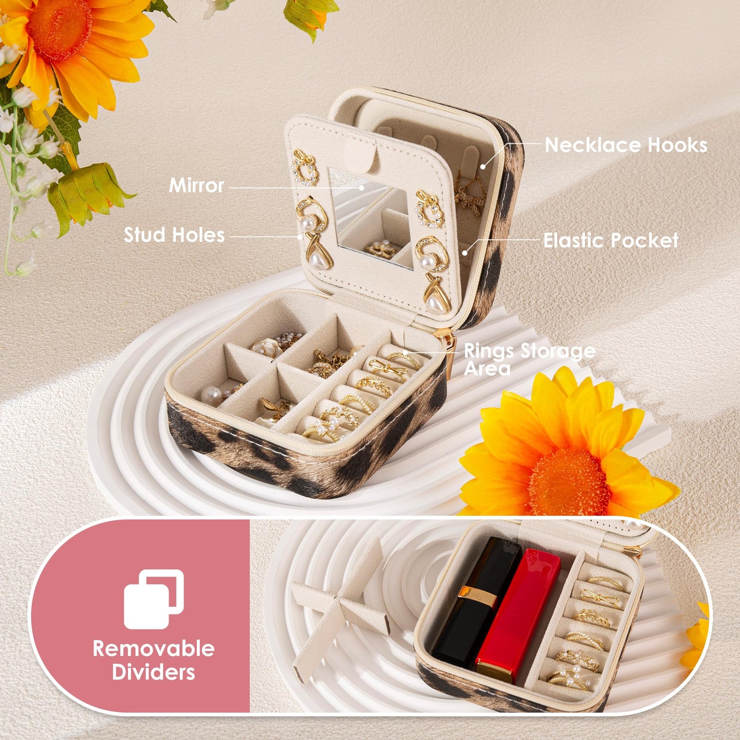 Nymtavia Leopard Print Jewelry Box, Cheetah Travel Jewelry Case for Women Girl, Animal Small Jewelry Organizer, Birthday Graduation Gift