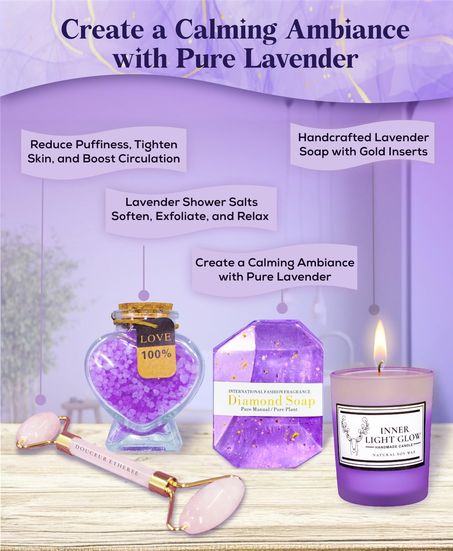 Douceur éthérée Gifts for Women, Birthday Gifts for Women, Valentine's Day Gift, Birthday Gifts, Lavender Spa Gift Set, Valentines Gifts, Gifts for Girlfriend, Wife Gifts,