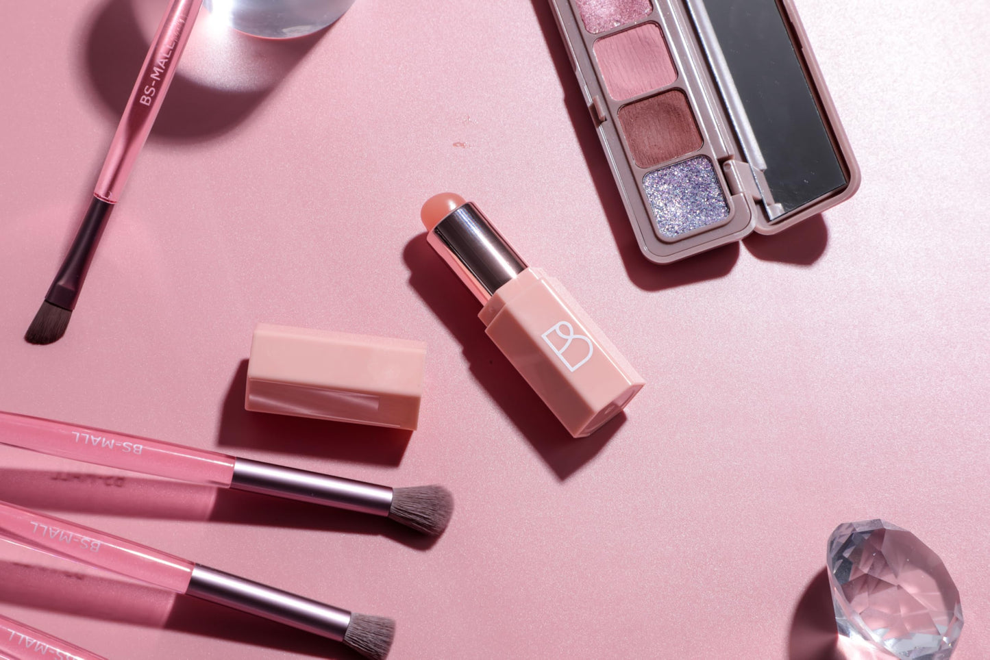 BS-MALL 6 Pcs Double-ended makeup brush set with Silicone Lip brush - eyeshadow Brush, concealer Brush, blush brush for Even application, Multi-purpose Portable makeup brushes for Daily Use (Pink)