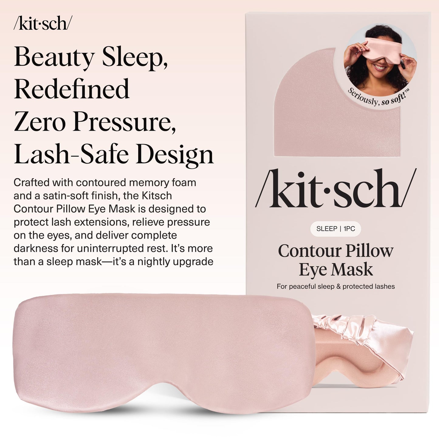 Kitsch Contour Pillow Eye Mask – Softer Than Silk Eye Mask for Sleeping, Blindfold Sleep Masks for Women & Men, No Eye Pressure, Lightweight, Eye Care, Travel Essentials - Blush