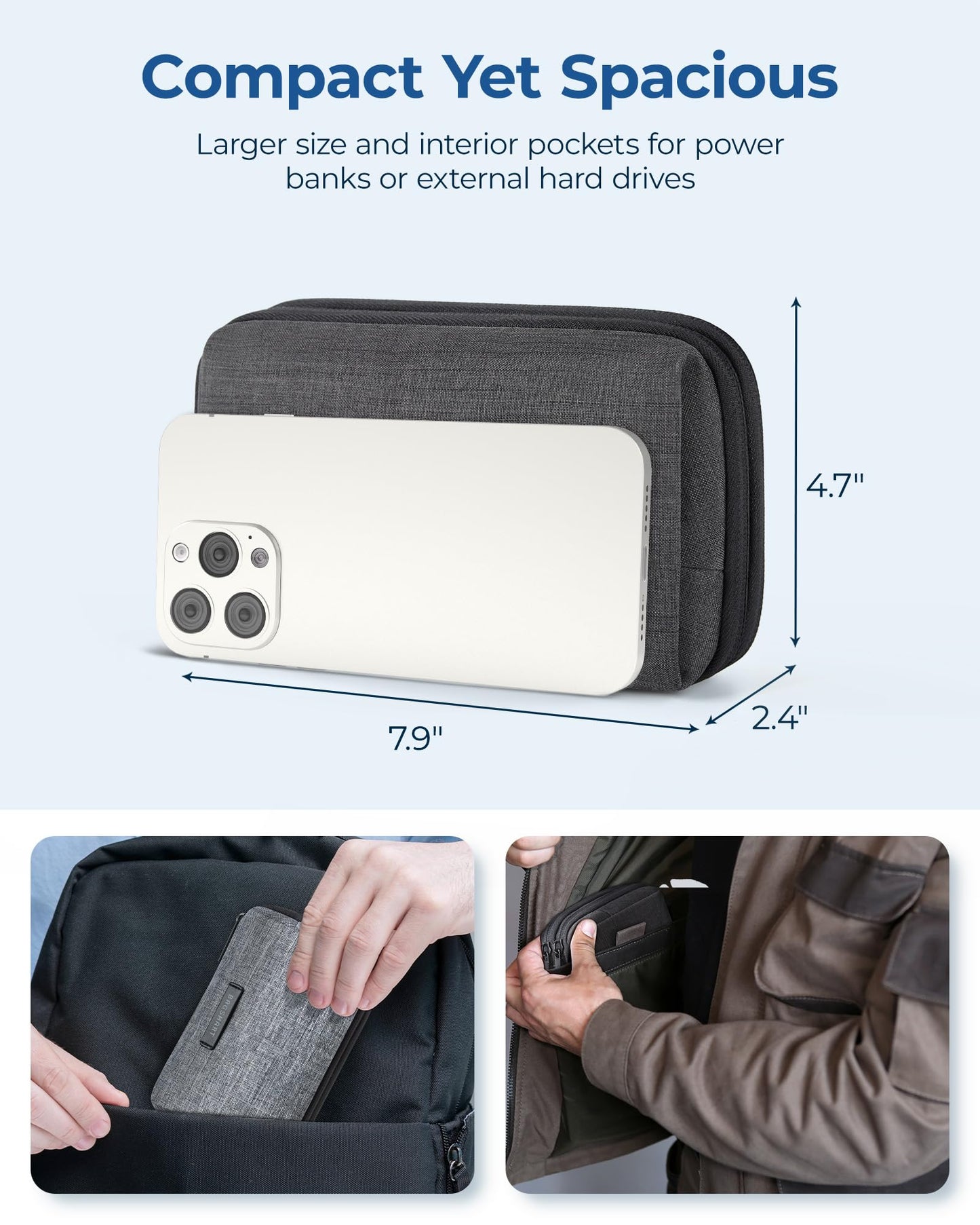 BAGSMART Electronics Organizer Travel Case, Cable Charger Cord Tech Organizer Pouch for Phone Charger Accessories, Black