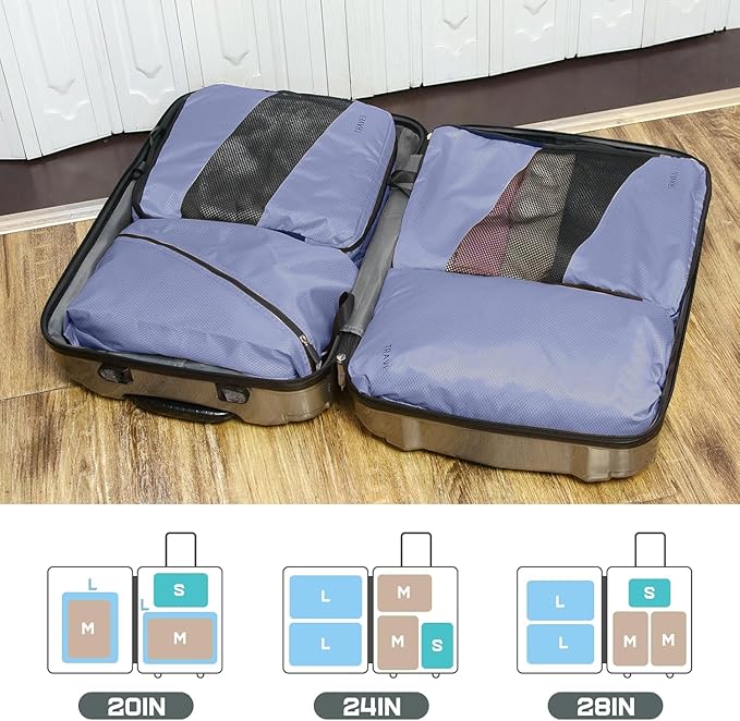 Compression Packing Cubes for Travel, Vacation Travel Essentials, Travel Accessories for Suitcase Organizer Bags Set, Space Saving Luggage Organizer Travel Bags (indigo)