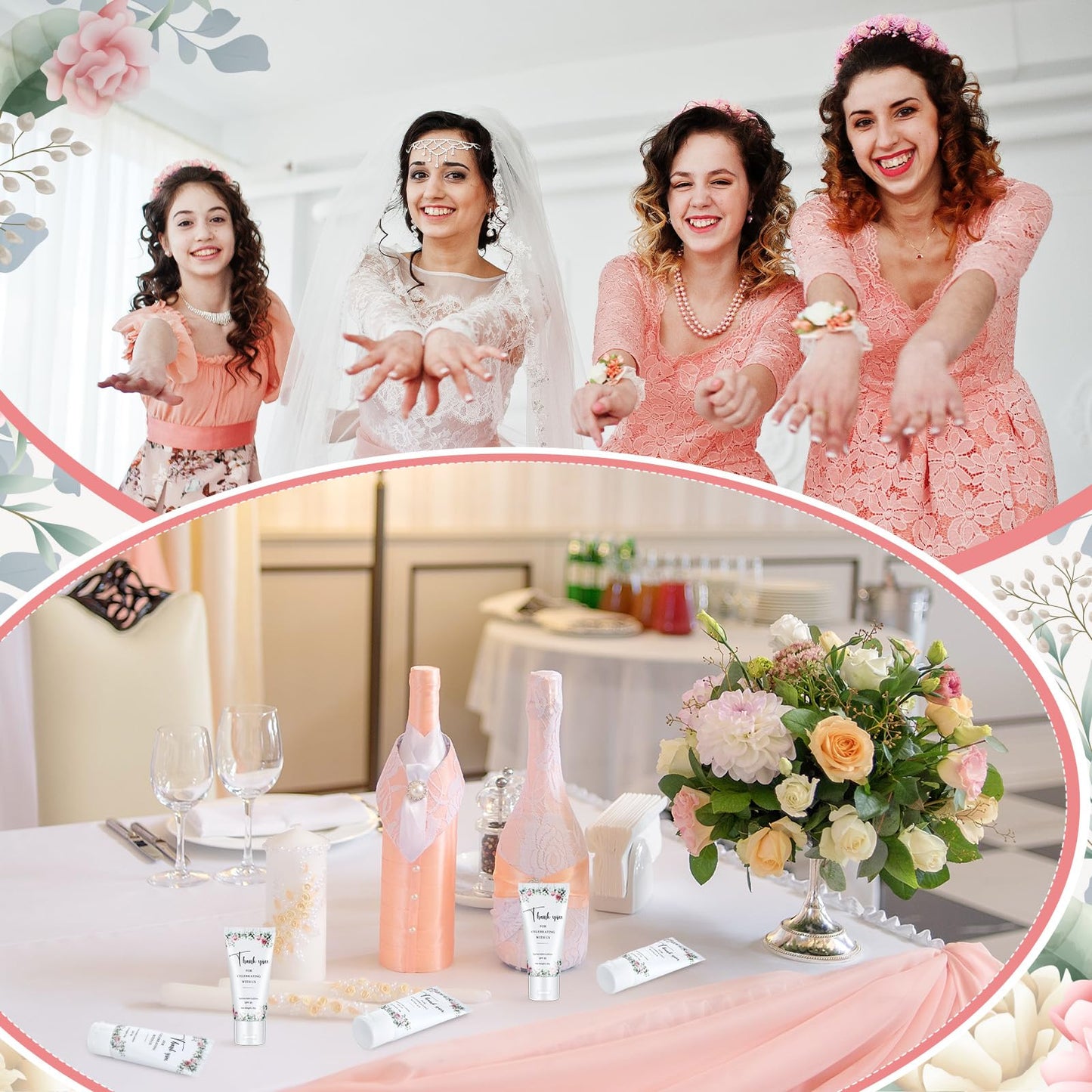 Dansib 24 Pcs Mini Sunscreen Bulk for Summer Wedding Party Spf 30 Water Resistant Sunscreen Lotion Bulk 1oz Travel Size for Thank You Gifts Wedding Party Supplies(White Cream,Floral)