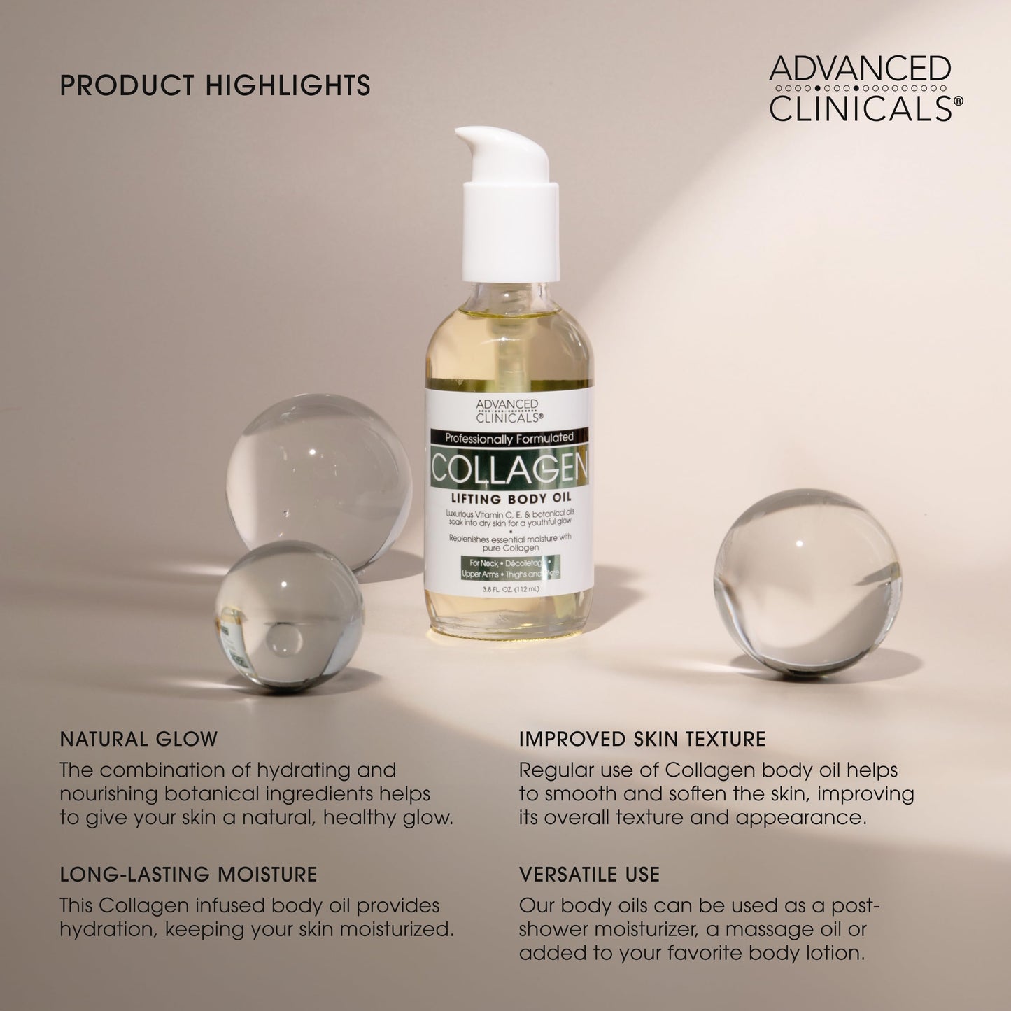 Advanced Clinicals Retinol Body Lotion + Collagen Body Oil 2pc Skincare Set For Women & Men | Fragrance Free Retinol Lotion + Collagen Massage Body Oil To Improve Appearance Of Crepey Skin, 2pc Set