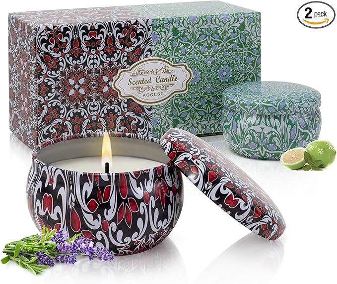 Scented Candles for Home Scented 2 Pack 2.5 oz Natural Soy Wax Candles Gifts for Women, Lavender Lemon Aromatherapy Candles Gifts Set, Portable Small Relaxing Candles Set for Spa, Bath, Yoga