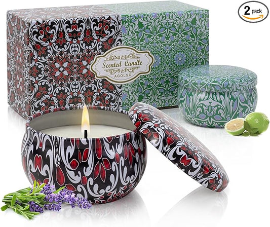 Scented Candles for Home Scented 2 Pack 2.5 oz Natural Soy Wax Candles Gifts for Women, Lavender Lemon Aromatherapy Candles Gifts Set, Portable Small Relaxing Candles Set for Spa, Bath, Yoga