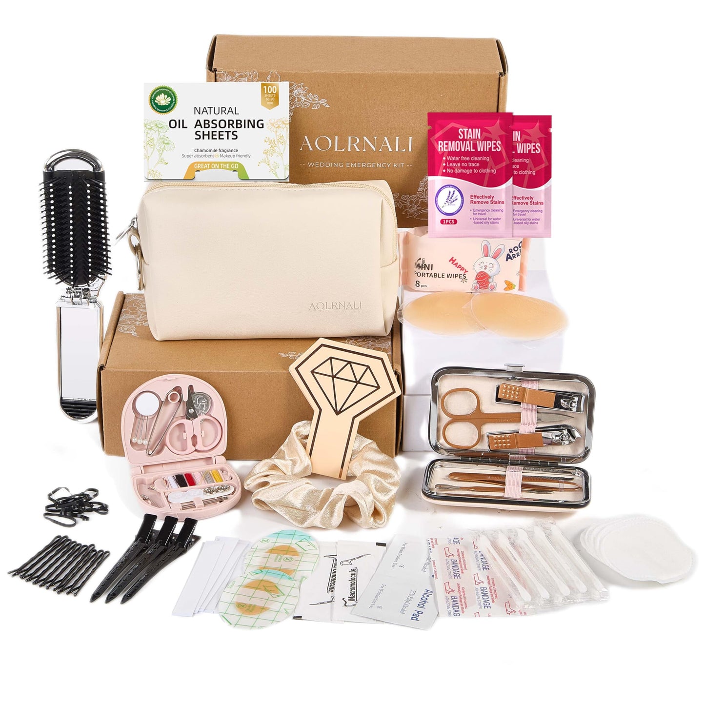 AOLRNALI Bridal Emergency Kit for Wedding Day, Wedding Essentials Survival Set for Team Bride, Must-Have 30+ Essentials Travel Kit with Makeup Bag