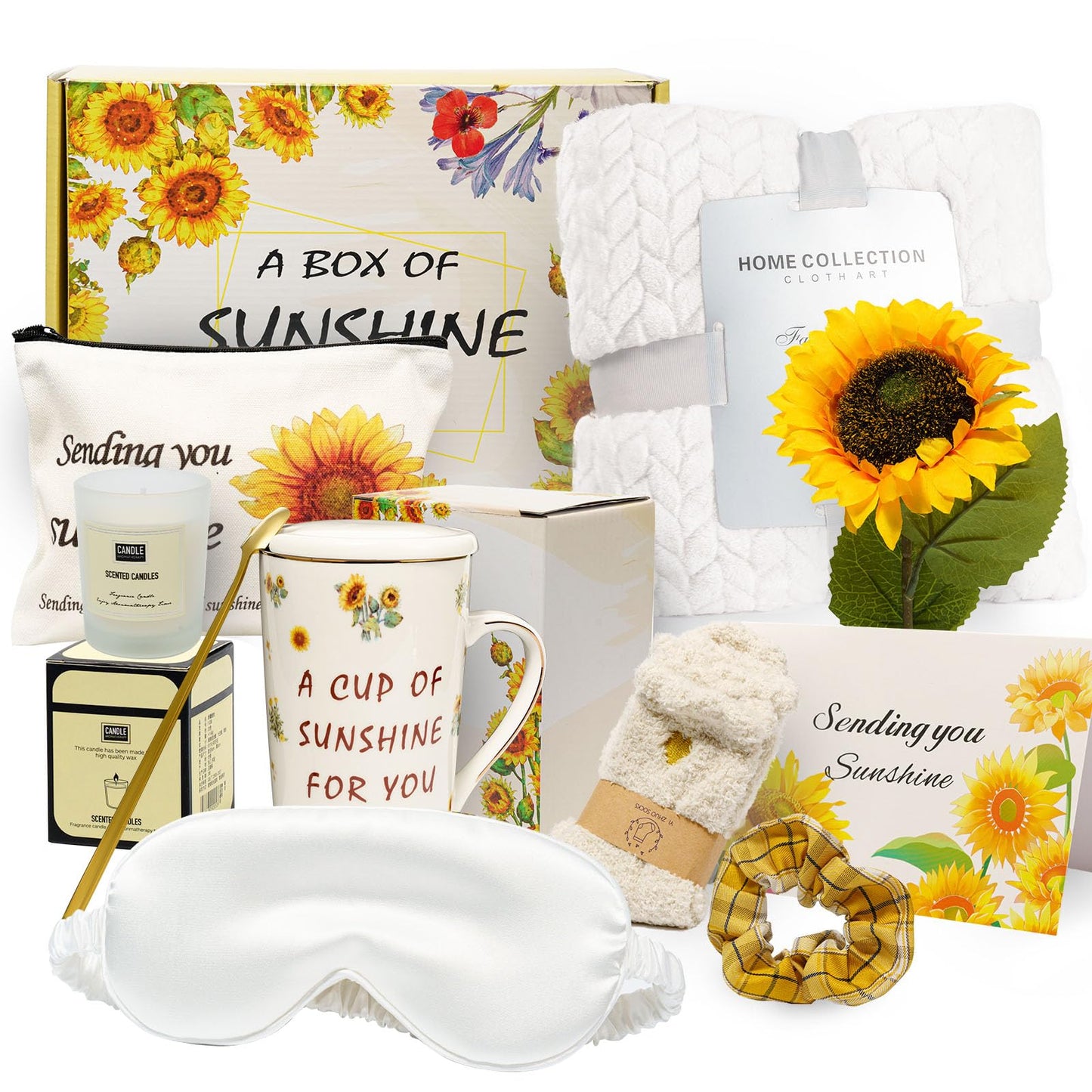 TOYIYAR Sunflower-Themed Encouragement Gift Box for Women - Self Care Package with Ultra Soft Flannel Blanket, Best Friend Birthday, Thinking of You Gifts for Her (Luxury Ready-to-Give)