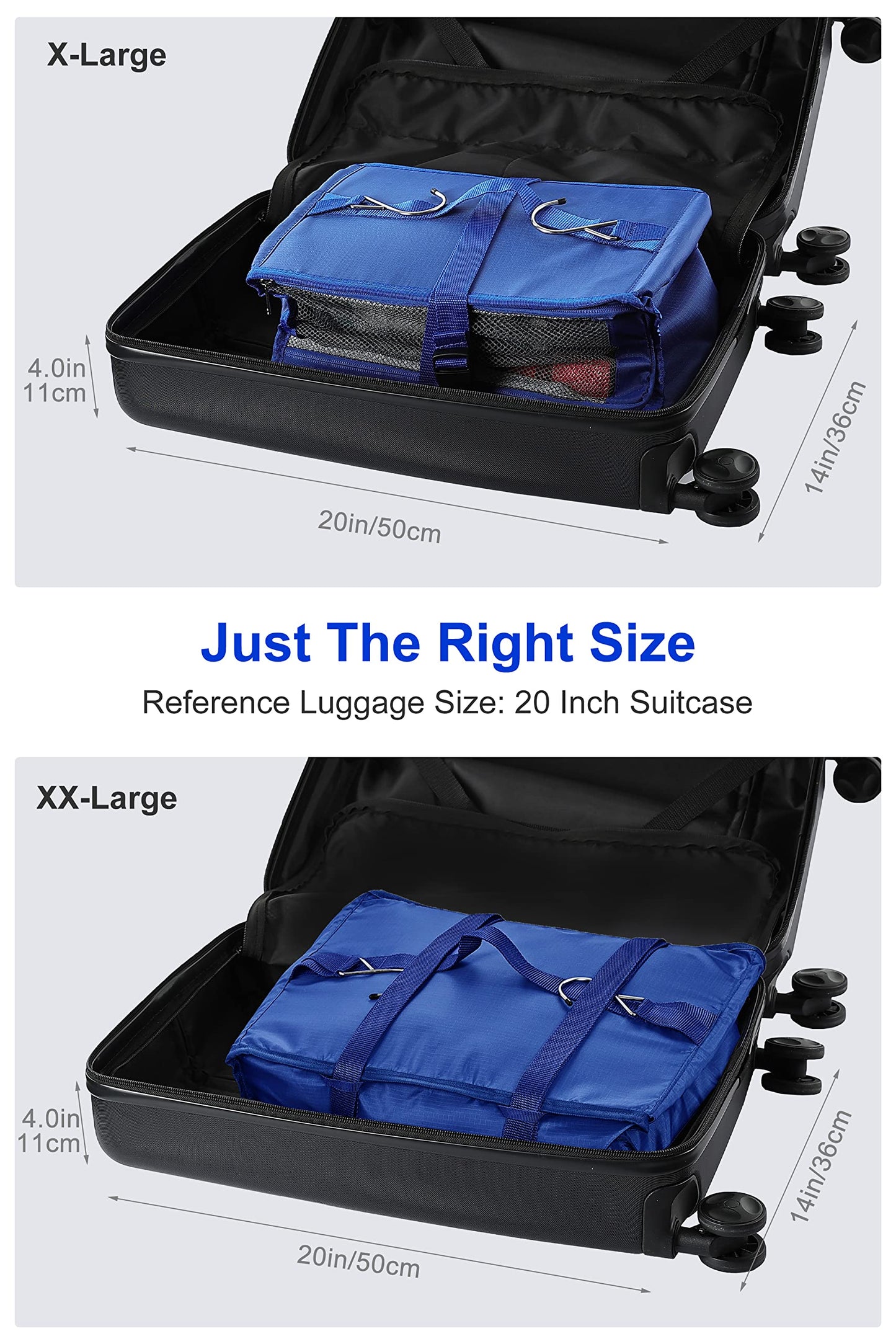 ELEZAY Hanging Packing Cubes Portable Closet 3-Shelf Travel Collapsible Compression Garment Organizer for Carry-on Luggage Suitcase Space Saver Bag X-Large_No Side Pockets, Lightgrey