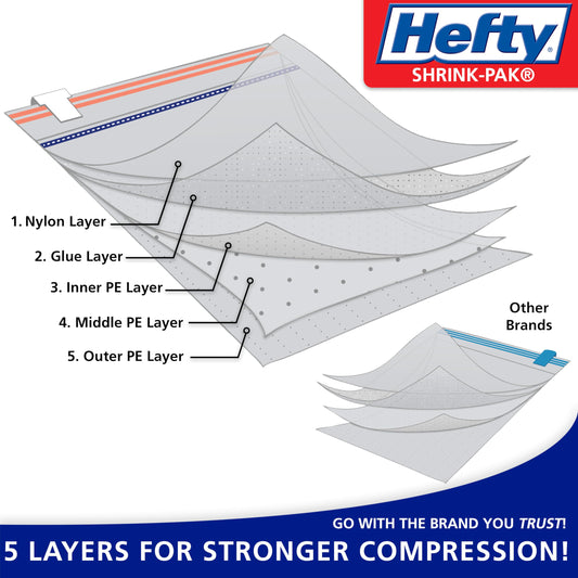 Hefty Shrink-Pak Vacuum Storage Bags - Space Saver for Under Bed Storage, Clothing and Comforters, 3X More Storage Space, 6 Medium Zipper Bags