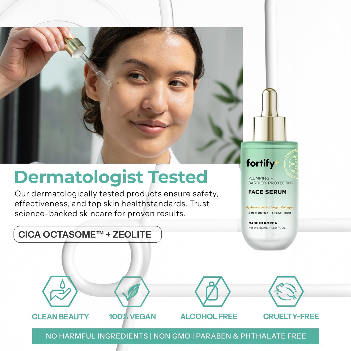 Fortify Skincare Hyaluronic Acid Serum for Face with Collagen – 3-in-1: Detox, Treat, Boost – Hydrating, Firming, Anti-Aging Serum – Dermatologist Tested Korean Skin Care – Clean Beauty – 1.69 Oz