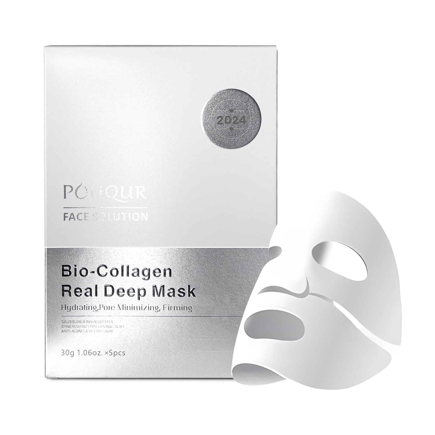 POUQUR 5PCS Bio-Collagen Real Deep Mask, Hydrating Overnight Hydrogel Mask, Anti-Aging,Pore Minimizing, Firming,Absorbs dirt deep inside face.
