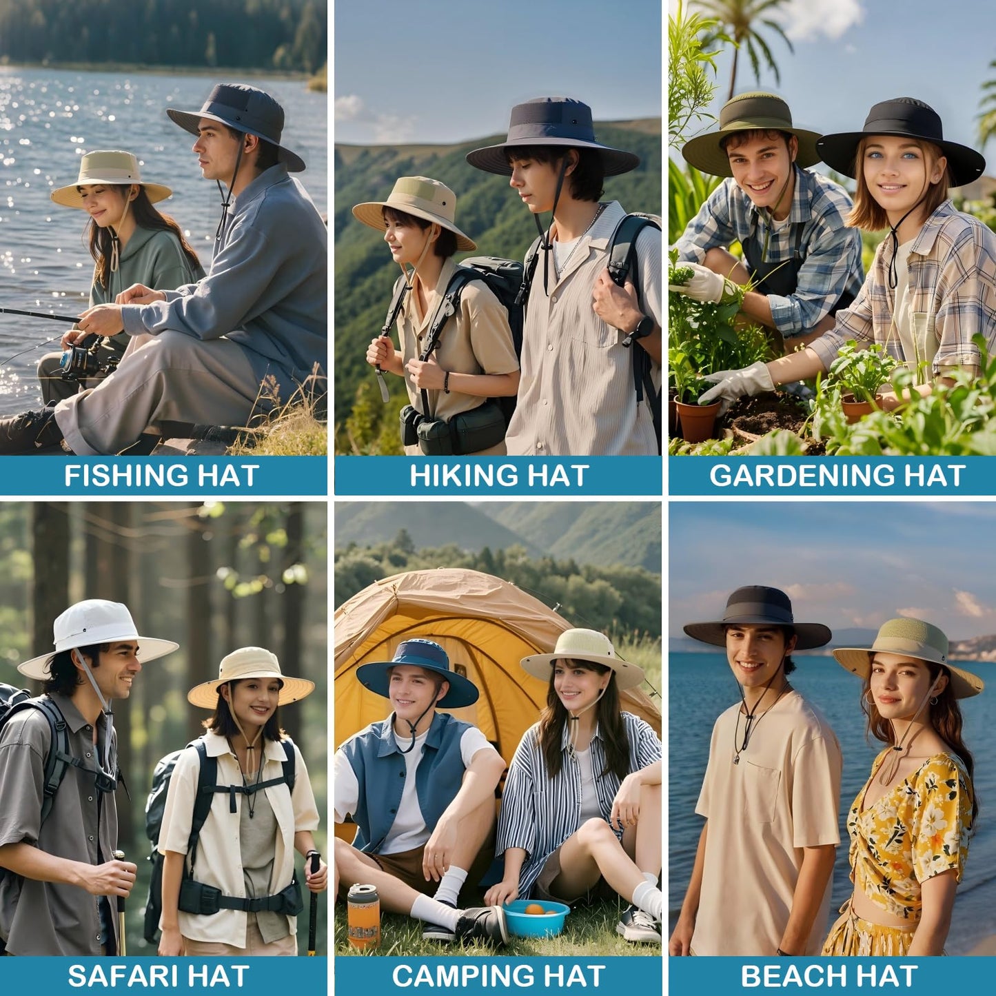 EINSKEY Cooling Sun Hat for Men Women, Packable Wide Brim Bucket Hat with Ponytail Adjustable Boonie Hat for Fishing Hiking