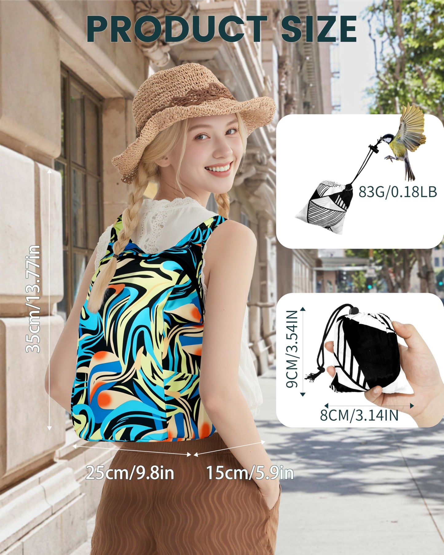 Kixhusa Pocket-Sized Hiking Daypack, Fashion patterns Lightweight 2.8oz, Water resistant Backpack for Women Men Camping (Tiger print)