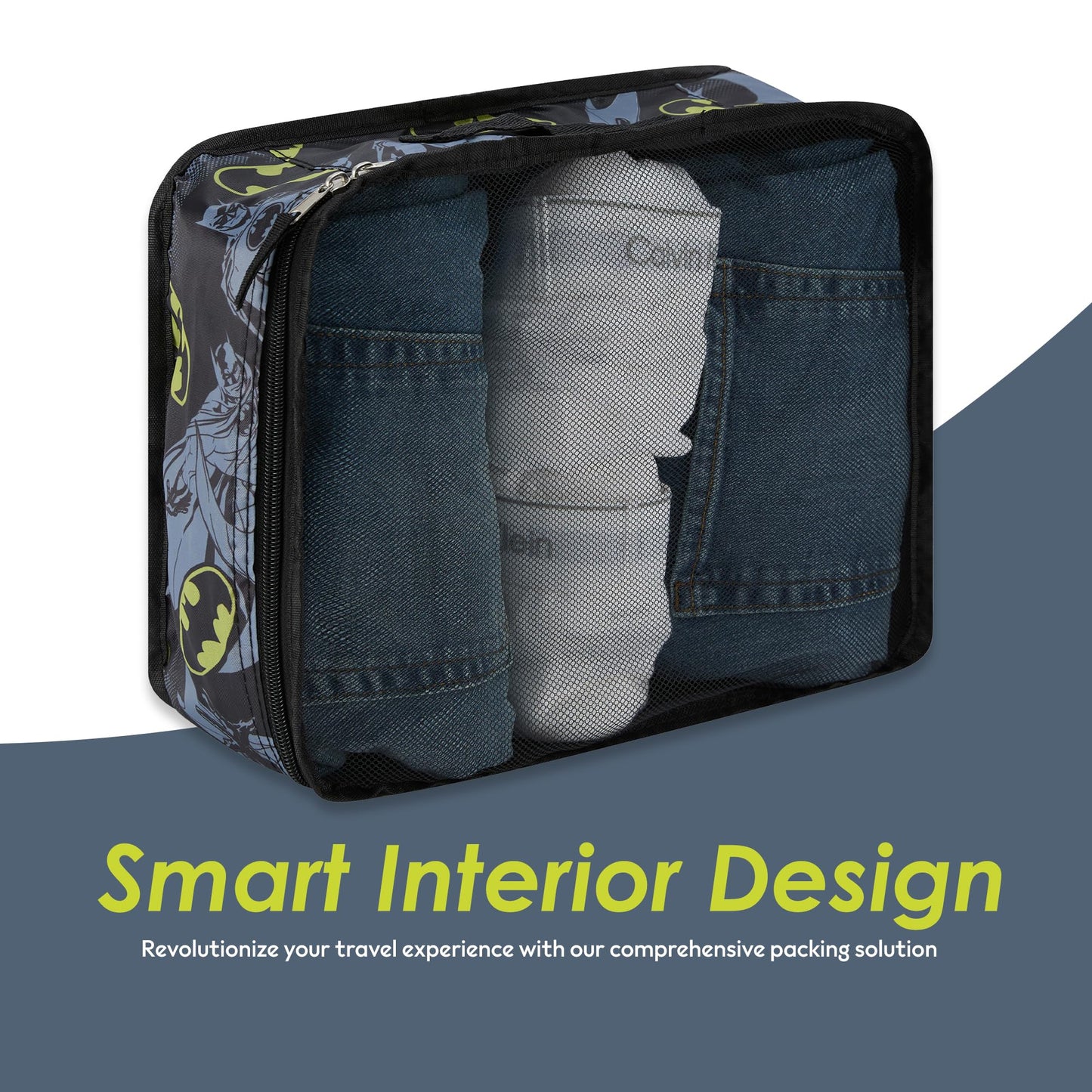 DC Comics Batman Packing Cube Set - Batman, Robin, Superman, Joker - 5 Piece Packing Cube Travel Essential - Luggage Organizer Set - For Kids,Teens,Adults