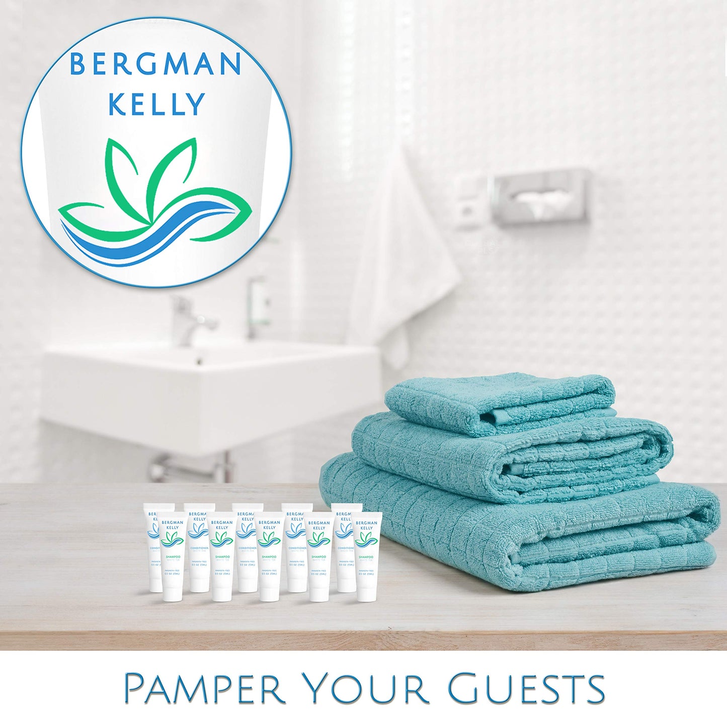Bergman Kelly - Travel Shampoo and Conditioner Set - 0.5 fl oz, 100 Pieces, White Tea - Delight Your Guests with Revitalizing and Refreshing Hotel Toiletries and Guest Hospitality in Bulk