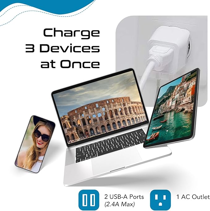 Ceptics Italy, Europe Travel Adapter Plug Set - 2 Pack - with 2 USB + USA Socket Input - Type L and Type C - Ultra Compact - Safe Grounded Perfect for Cell Phones, Laptops, Camera Chargers