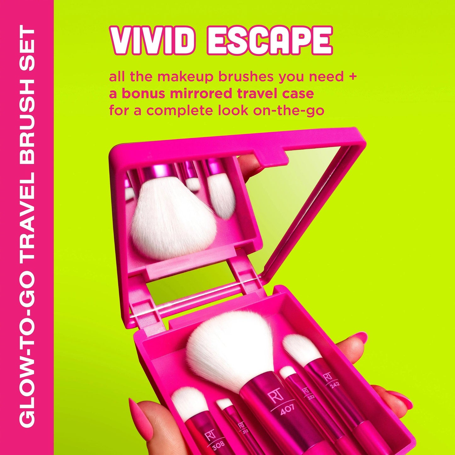 Real Techniques Vivid Escape Glow-To-Go Travel Makeup Brush 6 Piece Set, Mini Size Makeup Brushes For Eyeshadow, Concealer, Contour, & Blush, Includes Mirror Cosmetic Case, Cruelty-Free & Vegan