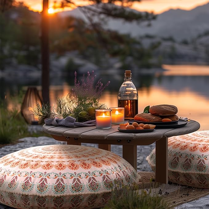 Codi Meditation Floor Pillow, Round Large Pillows Seating for Adults, Bohemian Mandala Circle Cushion for Outdoor Fireplace Yoga Living Room, 32 Inch, Memory Foam Added, Coral