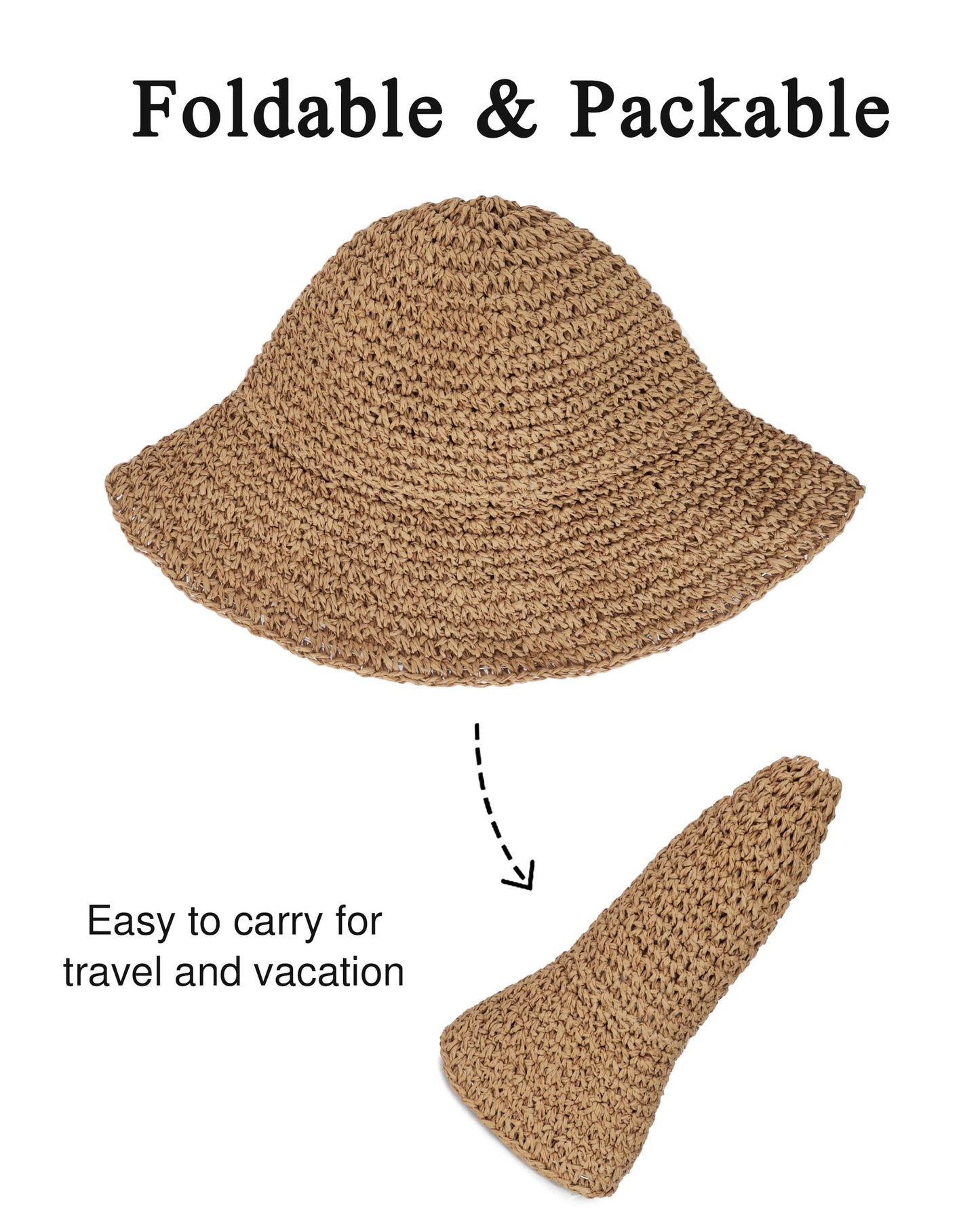 Womens Wide Brim Straw Sun Hat Foldable Floppy Crochet Beach Hat for Summer (US, Alpha, One Size, Khaki)