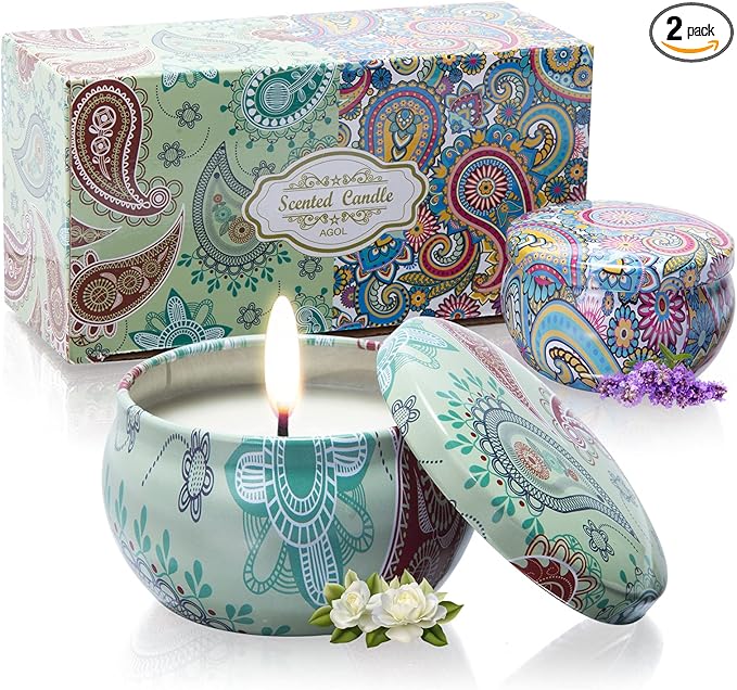 2 Pack Scented Candles, 2.5 oz Aromatherapy Candles for Home Scented, Natural Soy Candles with Floral Scents, Portable Small Jar Candle Set for Travel, Spa, Bath, Home Decor Tin Candle Pack