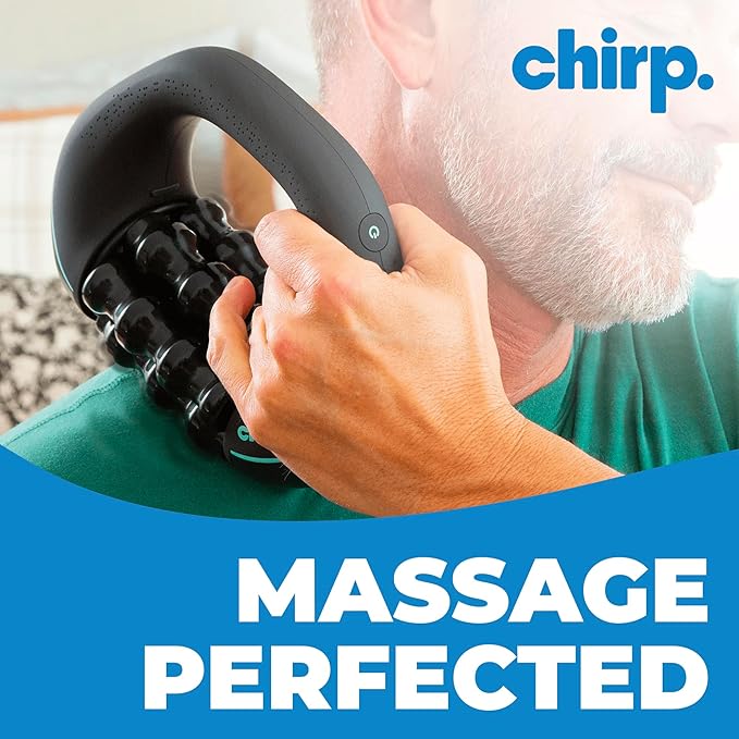 Chirp RPM Mini - Rolling Percussive Massager, Percussive Therapy, Whole Body Relief, Deep Tissue and Muscle Recovery, Percussion Massage, Rechargeable, Hands-Free Base, Powerful, 3-Speed Spin